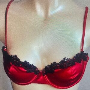 Elegant Red and Black Lace Trim Bra